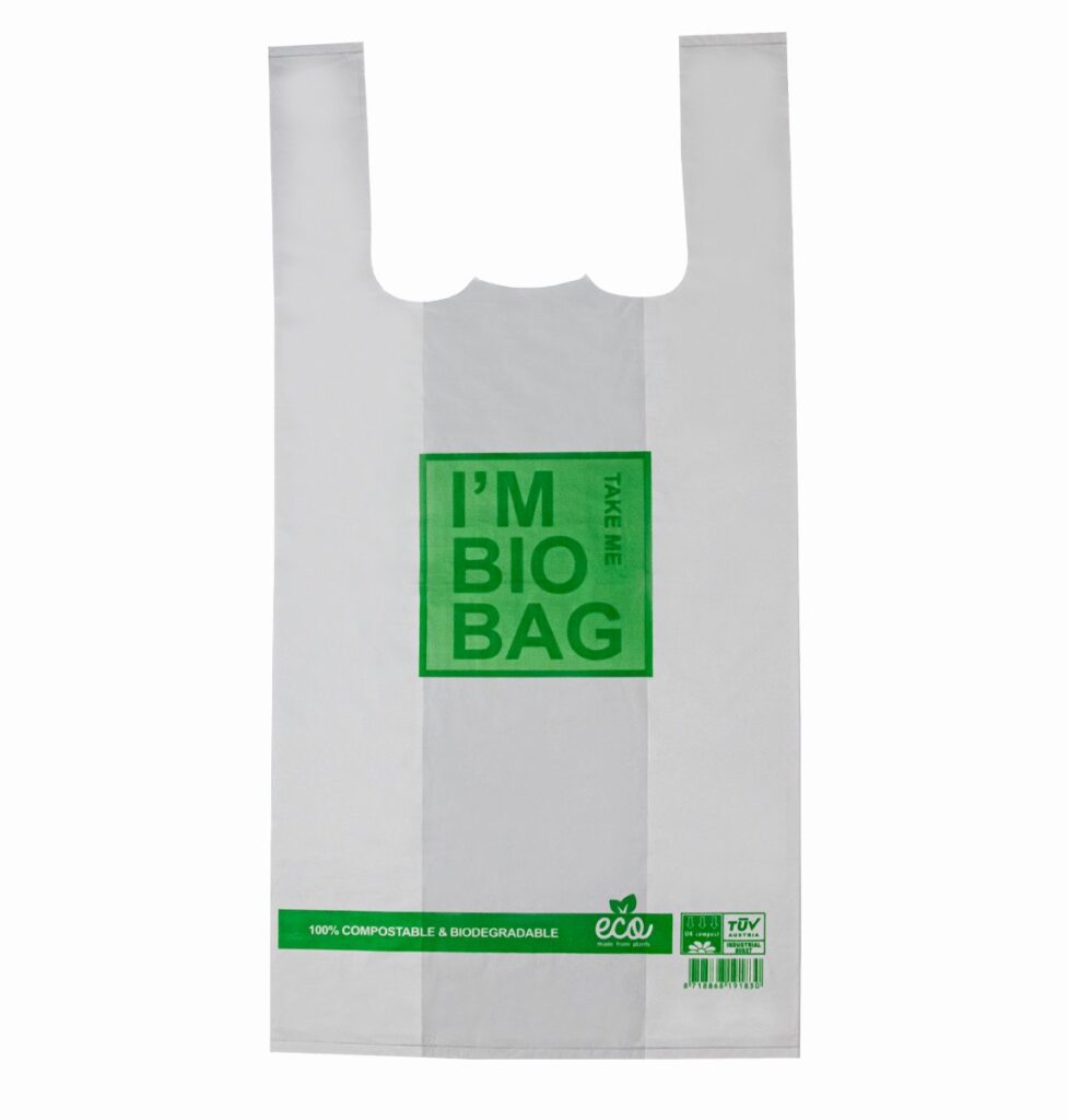 Compostable Potato-Starch Carrier Bags 30×15×55 cm, Pack of 50
