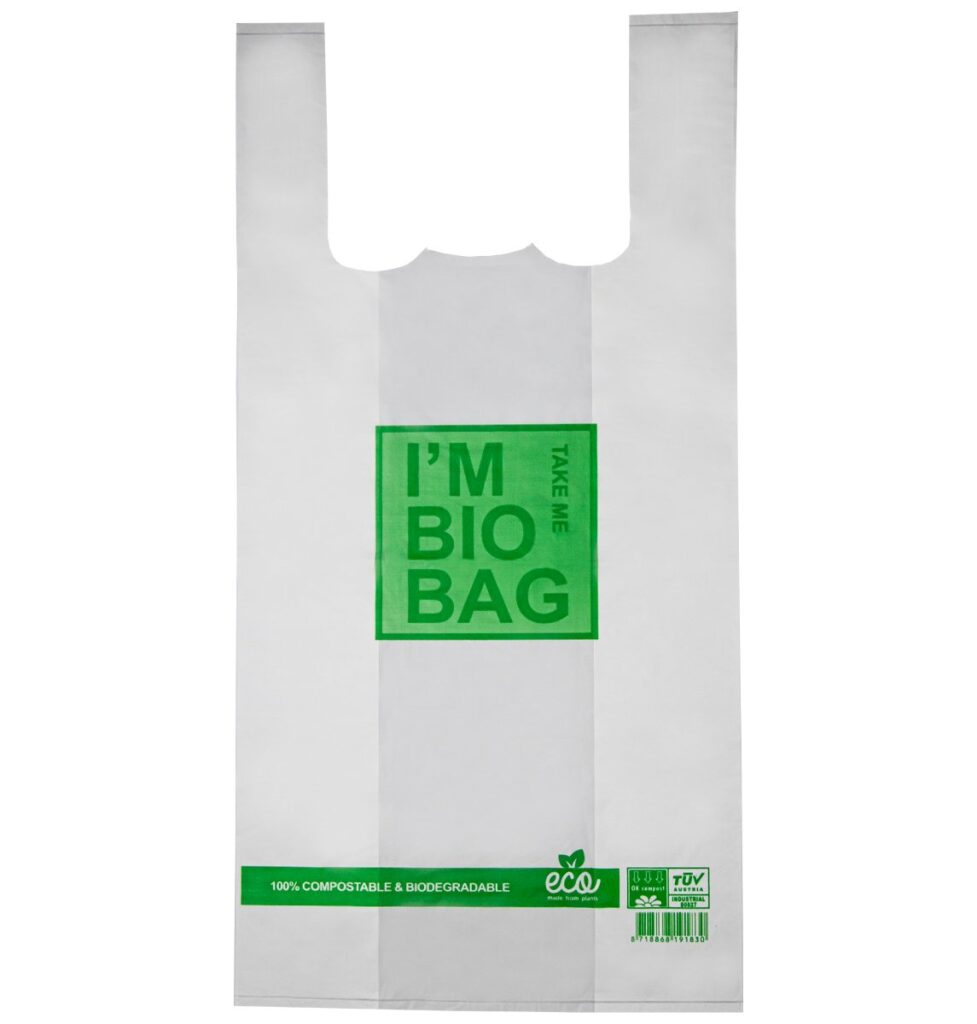 Compostable Potato-Starch Carrier Bags 30×18×60 cm, Pack of 50