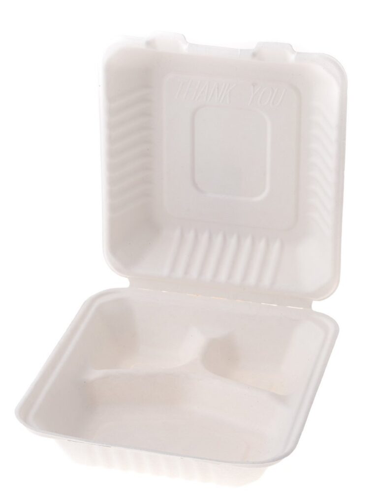 Sugarcane Meal Box 22×20×5/8 cm, 3-compartment, Pack of 50