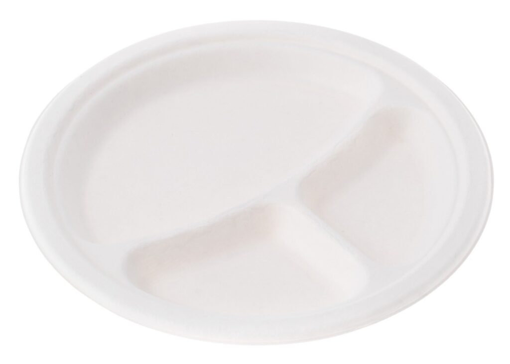 Sugarcane Plate Ø26 cm, 3-compartment (BNI16), Pack of 50