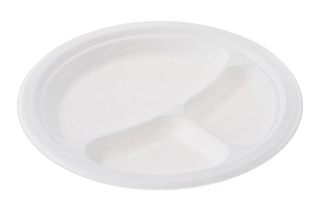 Sugarcane Plate Ø26 cm, 3-compartment (BAP7), Pack of 50