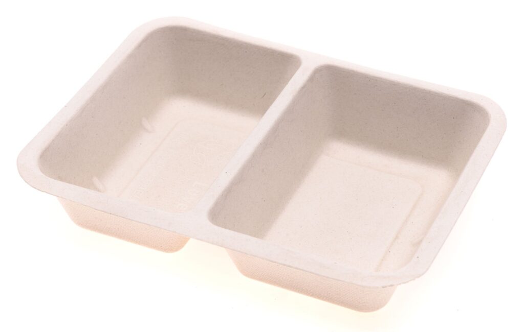 Sugarcane Container 22.8×17.9×4.5 cm, 2-compartment, Pack of 50