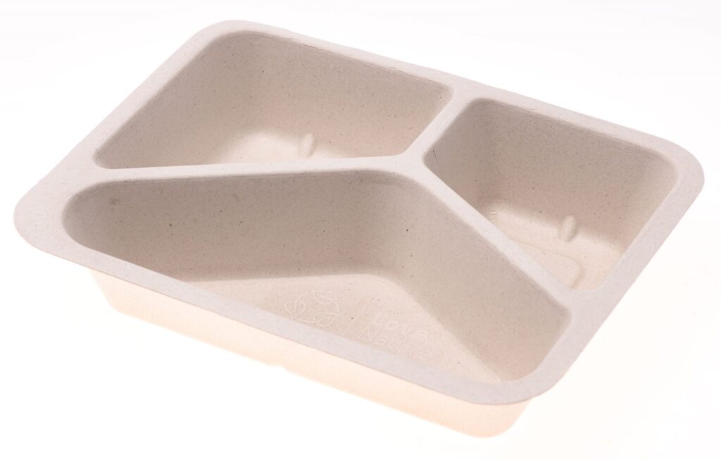 Sugarcane Container 22.8×17.9×4.5 cm, 3-compartment, Pack of 50