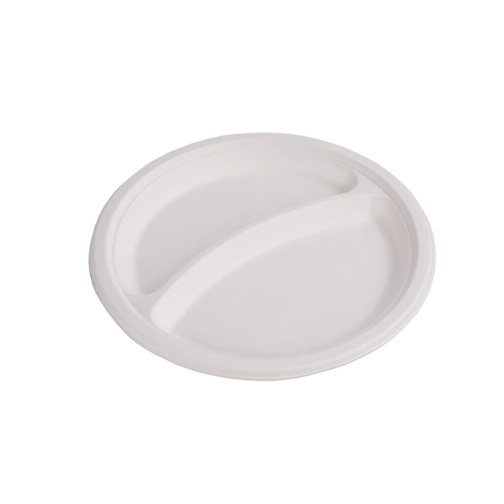 Sugarcane Plate 23 cm, 2-Compartment