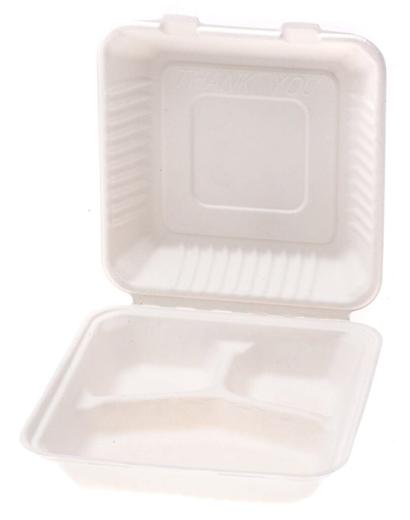 Sugarcane Meal Box 24×23×5/8 cm, 3-compartment, Pack of 50