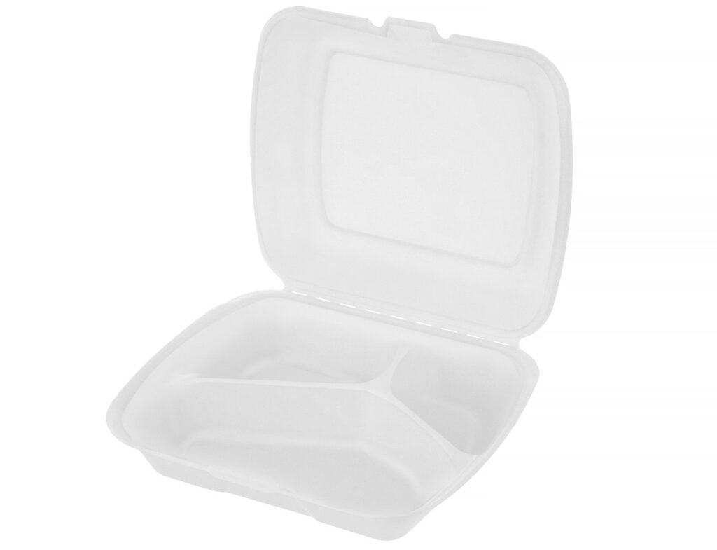 Sugarcane Meal Box 23×21×4/7 cm, 3-compartment, Pack of 50
