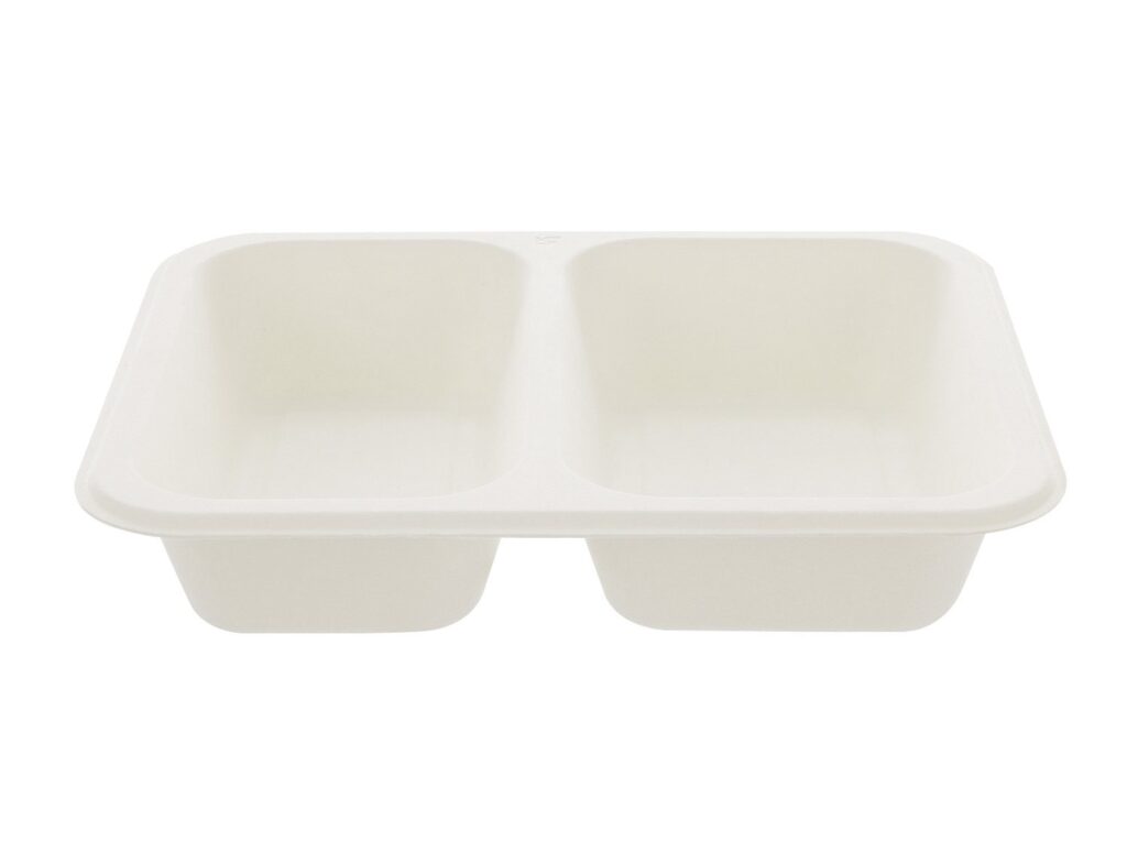 Paper Container 22.7×17.8×4.5 cm, 2-compartment, Pack of 50